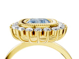 Yellow gold Fancy Blue Cushion  Halo Diamond Ring with Milgrain Edge and Round Prong Setting_30