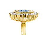 Yellow gold Fancy Blue Cushion  Halo Diamond Ring with Milgrain Edge and Round Prong Setting_31
