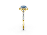 Yellow gold Fancy Blue Cushion  Halo Diamond Ring with Pavé Band and Prong Setting_39