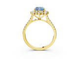 Yellow gold Fancy Blue Cushion  Halo Diamond Ring with Pavé Band and Prong Setting_40