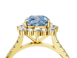 Yellow gold Fancy Blue Cushion  Halo Diamond Ring with Pavé Band and Prong Setting_41