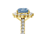Yellow gold Fancy Blue Cushion  Halo Diamond Ring with Pavé Band and Prong Setting_42