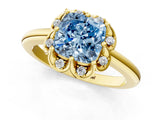 Yellow gold Fancy Blue Cushion  Halo Diamond Ring with Round Cluster Setting, Solitaire Band, and Four-Prong Setting_50