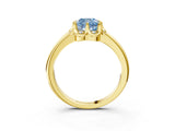 Yellow gold Fancy Blue Cushion  Halo Diamond Ring with Round Cluster Setting, Solitaire Band, and Four-Prong Setting_52