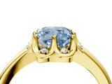 Yellow gold Fancy Blue Cushion  Halo Diamond Ring with Round Cluster Setting, Solitaire Band, and Four-Prong Setting_53
