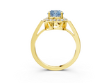 Yellow gold Fancy Blue Cushion  Halo Diamond Ring with Split Shank and Four-Prong Setting_48