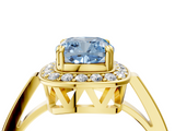 Yellow gold Fancy Blue Cushion  Halo Diamond Ring with Split Shank and Four-Prong Setting_49