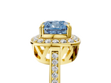 Yellow gold Fancy Blue Cushion  Halo Diamond Ring with Split Shank and Four-Prong Setting_50