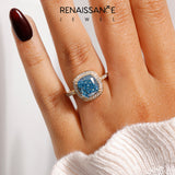 Yellow gold Fancy Blue Cushion  Halo Diamond Ring with Split Shank and Four-Prong Setting_78