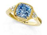 Yellow gold Fancy Blue Cushion  Halo Diamond Ring with Tapered Band and Four-Prong Setting_8