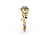 Yellow gold Fancy Blue Cushion  Halo Diamond Ring with Vintage Split Shank and Four-Prong Setting_22