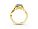 Yellow gold Fancy Blue Cushion  Halo Diamond Ring with Vintage Split Shank and Four-Prong Setting_23