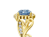 Yellow gold Fancy Blue Cushion  Halo Diamond Ring with Vintage Split Shank and Four-Prong Setting_25