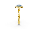 Yellow gold Fancy Blue Cushion  Halo Diamond Solitaire with Pavé Band and Four-Prong Setting_100