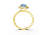 Yellow gold Fancy Blue Cushion  Halo Diamond Solitaire with Pavé Band and Four-Prong Setting_101