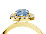 Yellow gold Fancy Blue Cushion  Halo Diamond Solitaire with Pavé Band and Four-Prong Setting_102