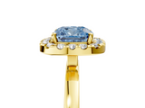 Yellow gold Fancy Blue Cushion  Halo Diamond Solitaire with Pavé Band and Four-Prong Setting_103