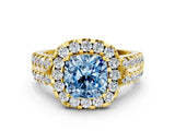 Yellow gold Fancy Blue Cushion  Halo Diamond Split Shank Engagement Ring with Prong Setting_46
