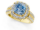 Yellow gold Fancy Blue Cushion  Halo Diamond Split Shank Engagement Ring with Prong Setting_47