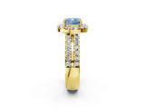 Yellow gold Fancy Blue Cushion  Halo Diamond Split Shank Engagement Ring with Prong Setting_48