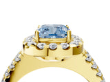 Yellow gold Fancy Blue Cushion  Halo Diamond Split Shank Engagement Ring with Prong Setting_50