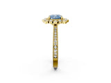 Yellow gold Fancy Blue Cushion  Halo Milgrain Pave Diamond Ring with Four-Prong Setting 2