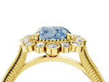 Yellow gold Fancy Blue Cushion  Halo Milgrain Pave Diamond Ring with Four-Prong Setting 4