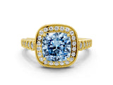 Yellow gold Fancy Blue Cushion  Halo Milgrain Solitaire with Bezel Set Side Stones and Pave Band_32