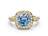 Yellow gold Fancy Blue Cushion  Halo Pavé Diamond Engagement Ring with Bezel Setting_20
