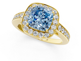 Yellow gold Fancy Blue Cushion  Halo Pavé Diamond Engagement Ring with Bezel Setting_21