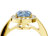 Yellow gold Fancy Blue Cushion  Halo Pavé Diamond Engagement Ring with Bezel Setting_24