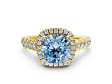 Yellow gold Fancy Blue Cushion  Halo Pavé Diamond Engagement Ring with Four-Prong Setting_26