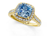 Yellow gold Fancy Blue Cushion  Halo Pavé Diamond Engagement Ring with Four-Prong Setting_27