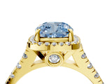 Yellow gold Fancy Blue Cushion  Halo Pavé Diamond Engagement Ring with Four-Prong Setting_30
