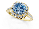 Yellow gold Fancy Blue Cushion  Halo Pavé Diamond Engagement Ring with Four-Prong Setting_4