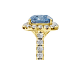 Yellow gold Fancy Blue Cushion  Halo Pavé Diamond Engagement Ring with Four-Prong Setting_8