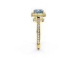 Yellow gold Fancy Blue Cushion  Halo Pave Band Solitaire Ring with Prong Setting_68