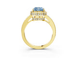 Yellow gold Fancy Blue Cushion  Halo Pave Band Solitaire Ring with Prong Setting_69