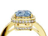 Yellow gold Fancy Blue Cushion  Halo Pave Band Solitaire Ring with Prong Setting_70
