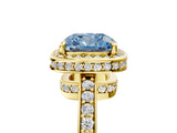 Yellow gold Fancy Blue Cushion  Halo Pave Band Solitaire Ring with Prong Setting_71