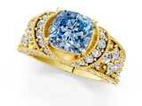 Yellow gold Fancy Blue Cushion  Halo Pave Diamond Engagement Ring with Milgrain Detailing_50