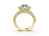 Yellow gold Fancy Blue Cushion  Halo Pave Diamond Engagement Ring with Milgrain Detailing_52