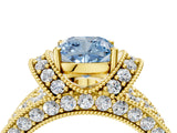 Yellow gold Fancy Blue Cushion  Halo Pave Diamond Engagement Ring with Milgrain Detailing_53