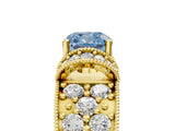 Yellow gold Fancy Blue Cushion  Halo Pave Diamond Engagement Ring with Milgrain Detailing_54