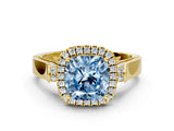 Yellow gold Fancy Blue Cushion  Halo Pave Split Shank Prong Setting Ring_111