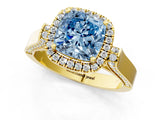 Yellow gold Fancy Blue Cushion  Halo Pave Split Shank Prong Setting Ring_112