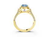Yellow gold Fancy Blue Cushion  Halo Pave Split Shank Prong Setting Ring_114