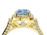 Yellow gold Fancy Blue Cushion  Halo Pave Split Shank Prong Setting Ring_115