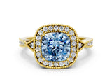 Yellow gold Fancy Blue Cushion  Halo Round Diamond Milgrain Pave Engagement Ring_3