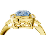 Yellow gold Fancy Blue Cushion  Halo Round Diamond Milgrain Pave Engagement Ring_7
